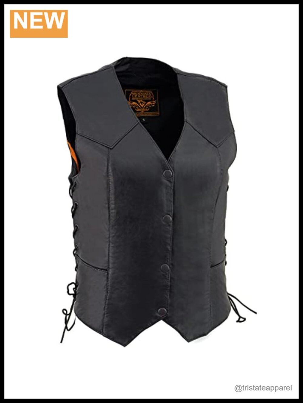 Women's Leather Western Motorcycle Vest with Side Laces, Four Snap Closure